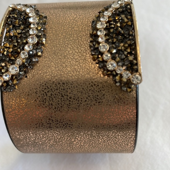 Gold Leather Rhinestone Cuff Bracelet with Swarovski Crystal - Picture 6 of 9
